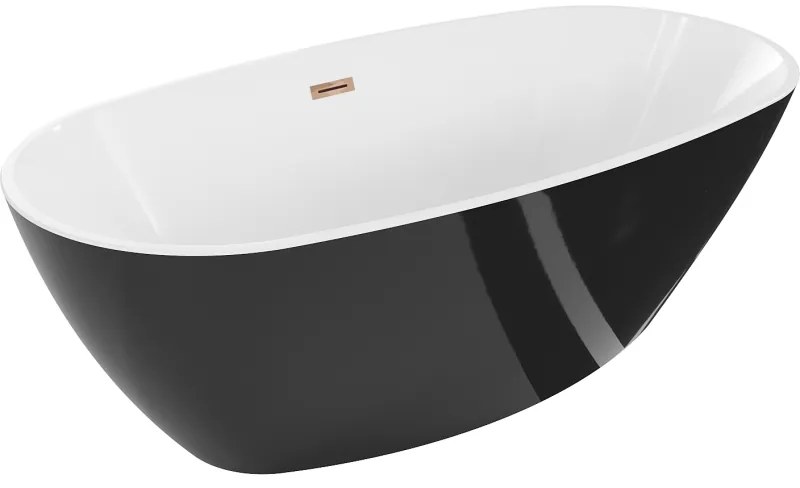 Mexen Eris, voľne stojaca vaňa 155 x 80 cm, biela-čierna, ružové zlato prepad, 53441558075-60