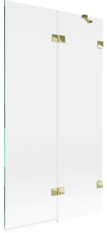Mexen Lunar, 2-krídlová vaňová zástena pravá 100 x 150 cm, číre sklo, zlatá lesklá, 897-100-100-50-00-P