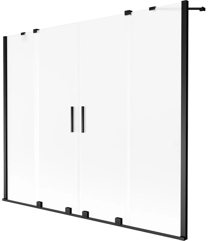 Mexen Velar Duo, 2-krídlová posuvná vaňová zástena 180 x 150 cm, 8mm sklo námraza, čierna matná, 896-180-000-32-70