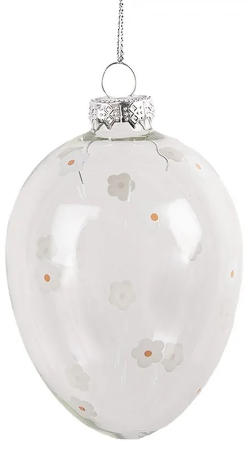 Závesné sklenené vajíčko s maľovanými kvetmi Egg Bloom - Ø 7*10 cm