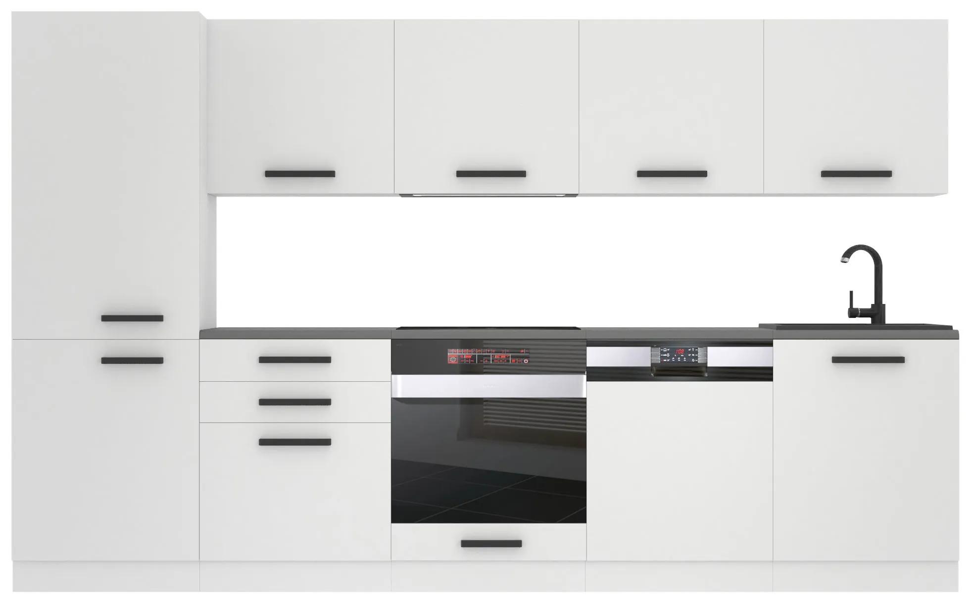 Kuchynská linka Belini Premium Full Version 300 cm biely mat s pracovnou doskou ROSE