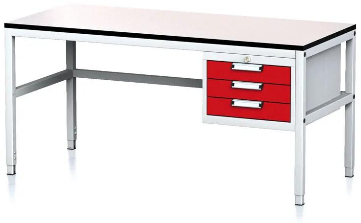 Alfa 3 Nastaviteľný dielenský stôl MECHANIC II, 3 zásuvkový box na náradie, 1600x700x745-985 mm, sivá/červená