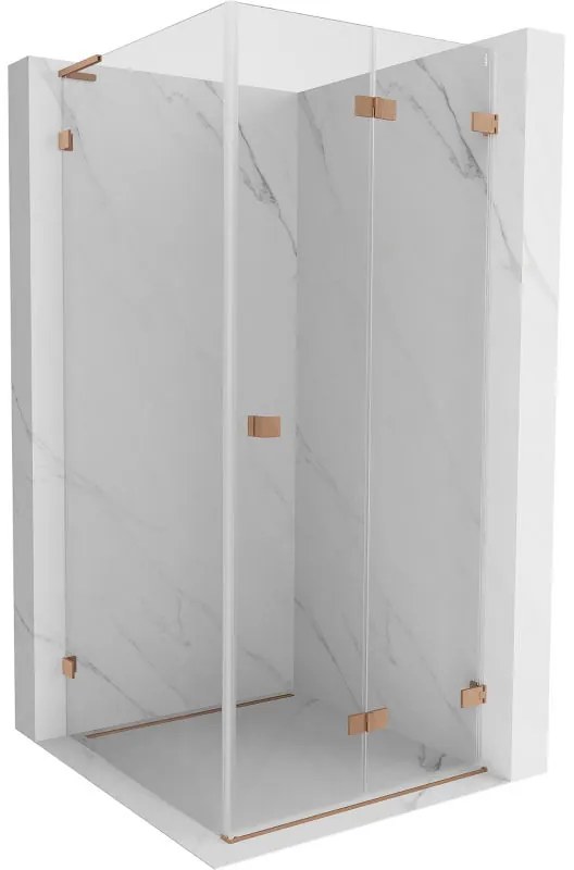 Mexen Lunar-F L, 1-krídlový sprchový kút so skladacími dverami, pravý, 80 x 80 cm, 8mm číre sklo, medený profil, 836L-080-080-65-00-P