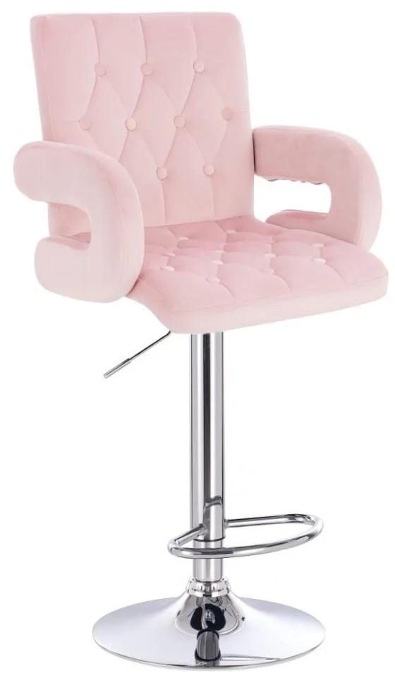 LuxuryForm DESIGN Barová stolička BOSTON VELUR na striebornom tanieri - svetlo ružová