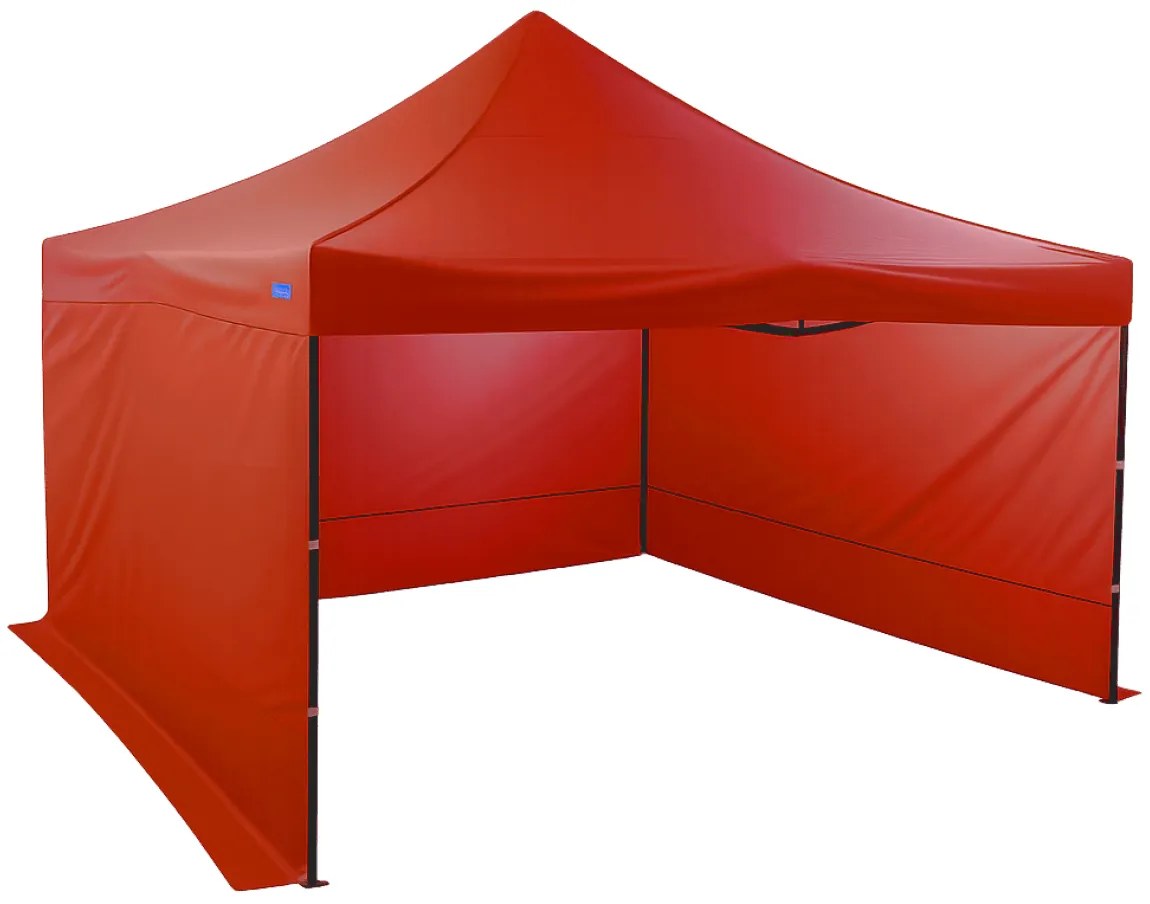 Rýchlorozkladací nožnicový stan 4x4m – oceľový, Červená, 3 bočné plachty