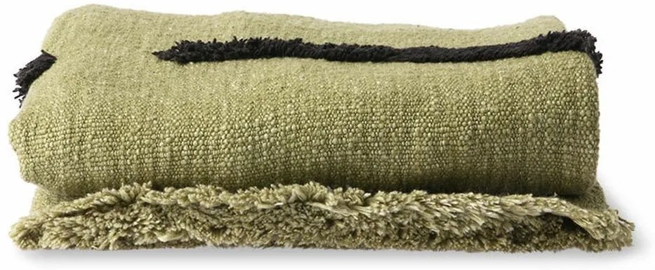 Zelený pléd /prehoz so strapcami Tufted lines - 130*170 cm