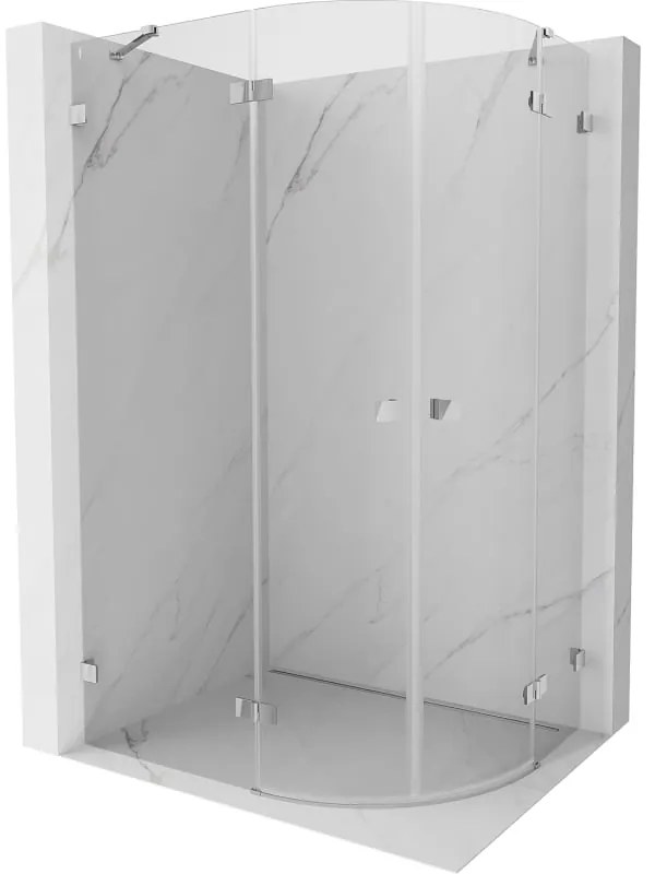 Mexen Lunar, polkruhový sprchový kút naklápací doľava 90 x 80 cm, 8mm číre sklo, chrómový profil, 833-090L-080P-01-00