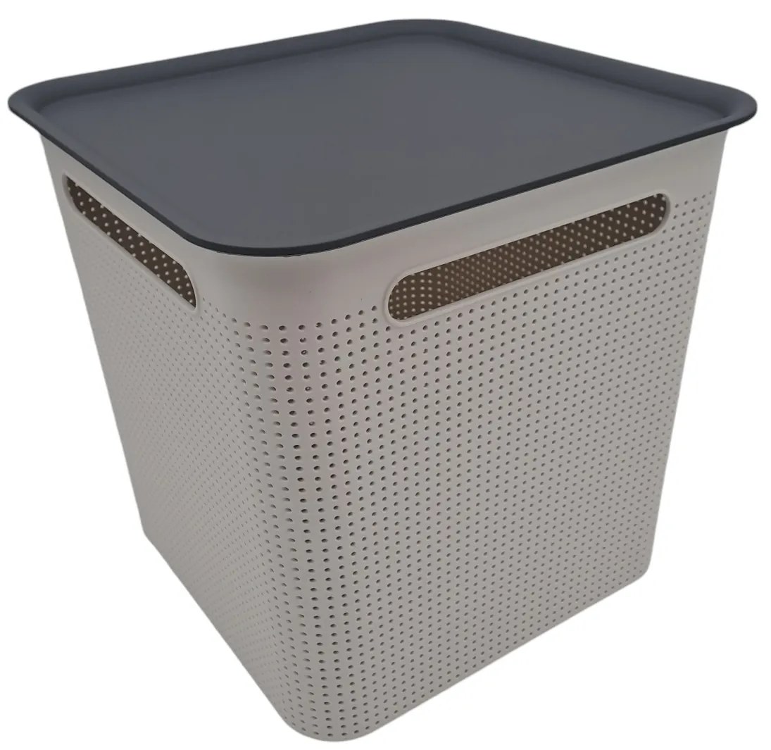 Úložný box s rúčkami BRISEN 18l, 29x29x29 cm, biely S vekom / Bez veka: S vekom