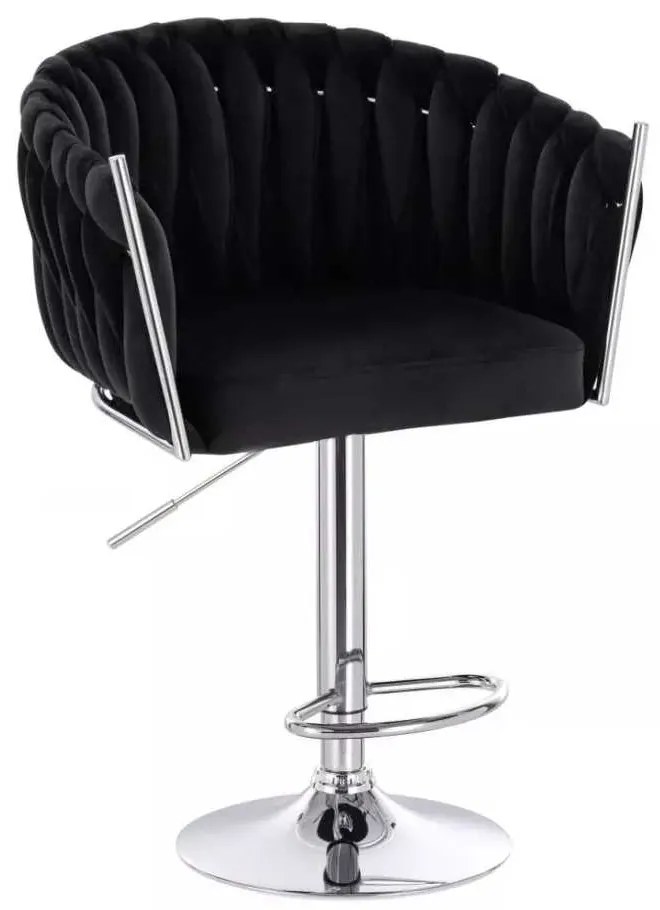 LuxuryForm DESIGN Barová stolička NORDEN VELUR na striebornom tanieri - čierna