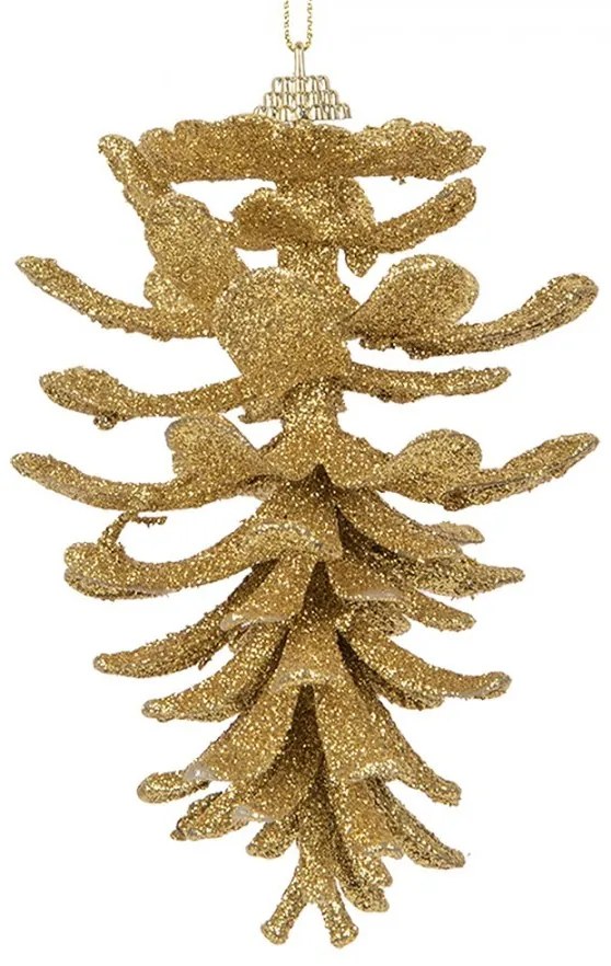 Vianočná zlatá umelá trblietavá dekorácia šiška - Ø 9*15 cm