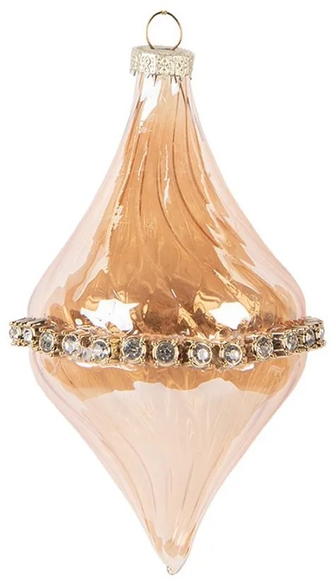 Béžová sklenená ozdoba špicatá banka s kamienkami - Ø 8*14 cm
