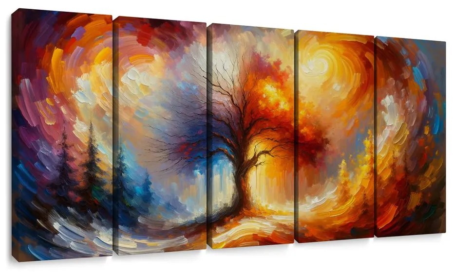 5-dielny obraz strom života v ohni