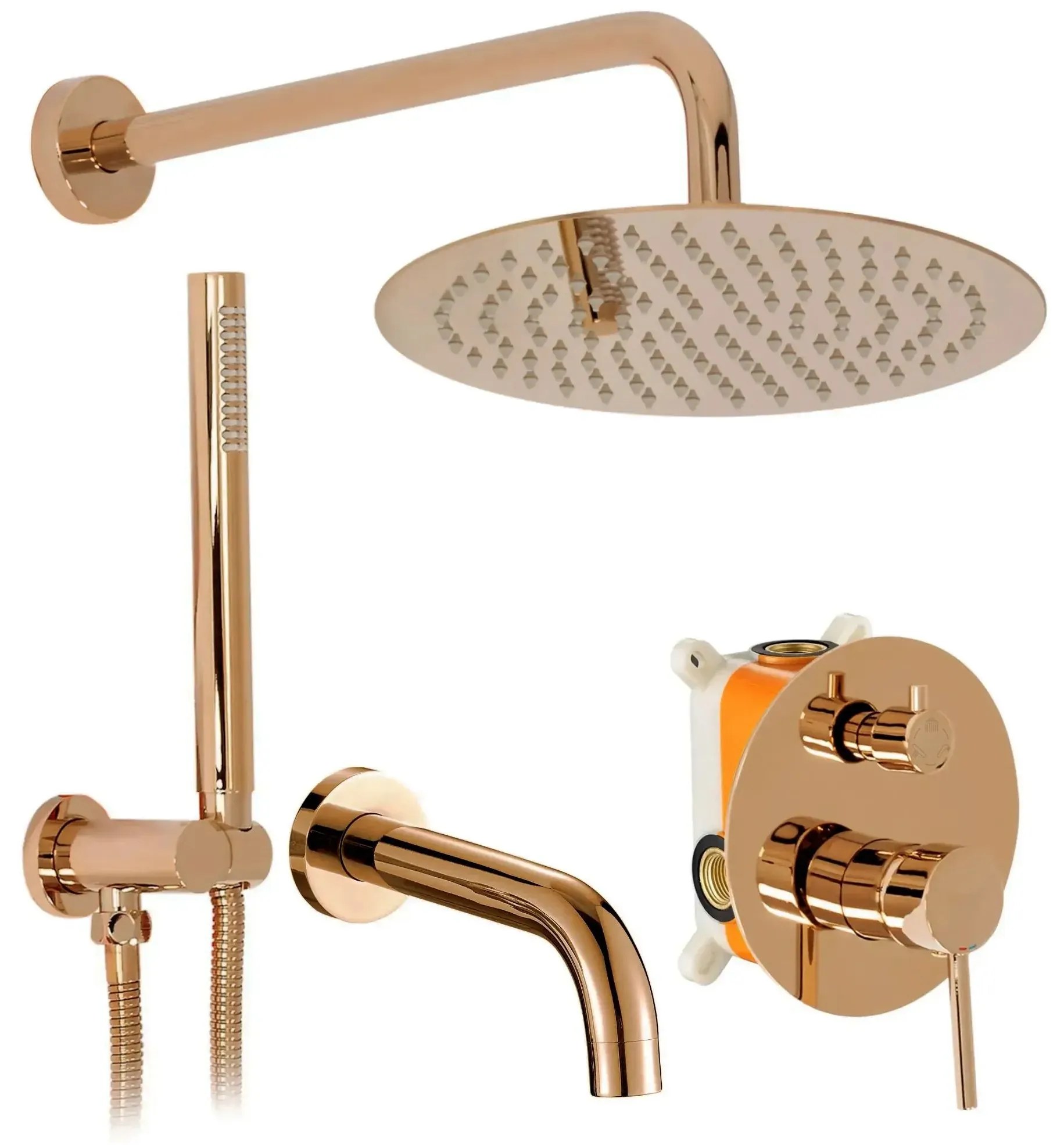 Rea Lungo, podomietková sprchová súprava s vaňovou výlevkou + box, ružová-zlatá, REA-P6610