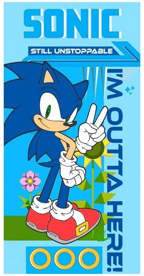 Bavlnená plážová osuška nezastaviteľný Ježko Sonic - 100% bavlna - 70 x 140 cm