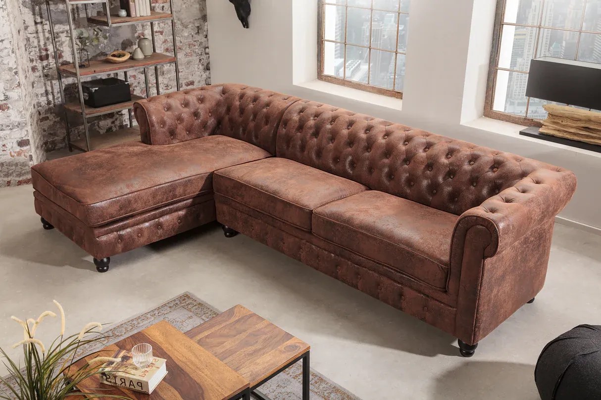 Rohová pohovka CHESTERFIELD ľavá 270 cm vintage hnedá
