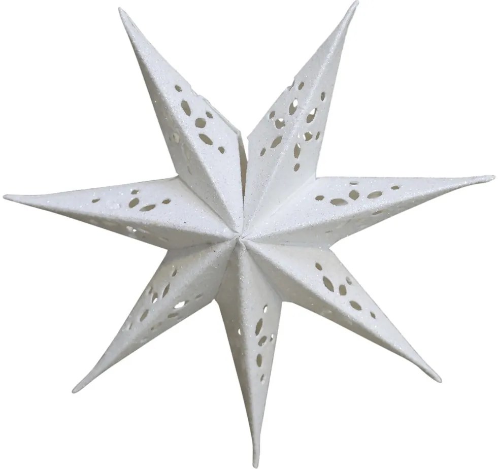 Biela papierová hviezda s glitrami Vintage - 13 cm