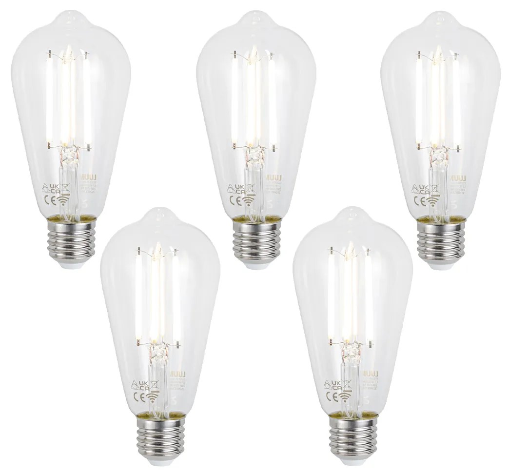 Sada 5 ks Inteligentné stmievateľné LED žiarovky E27 ST64 číre 7W 806lm 2700-6500K