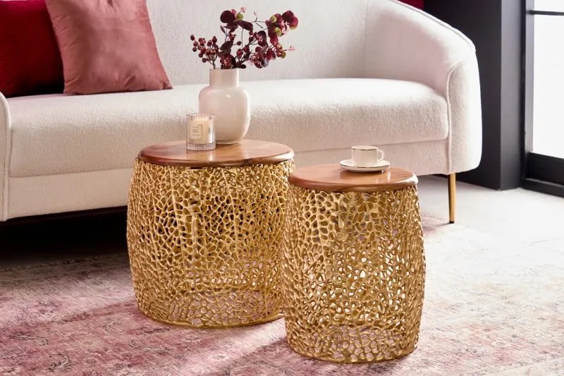 Konferenčný stolík Sada listov 2 40 cm zlatá akácia