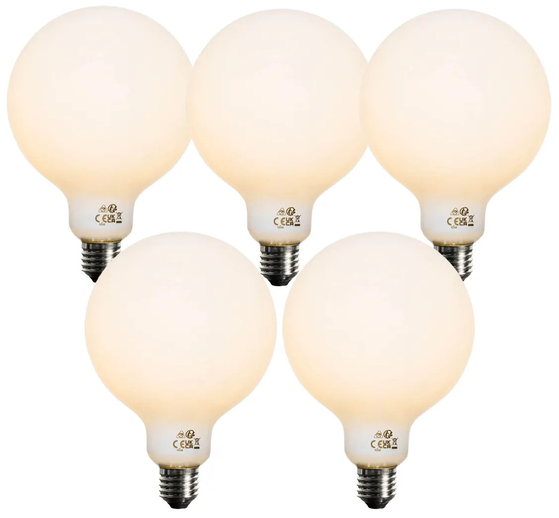 Sada 5 ks Stmievateľná LED žiarovka E27 opálové sklo G125 5W 450lm 2200K