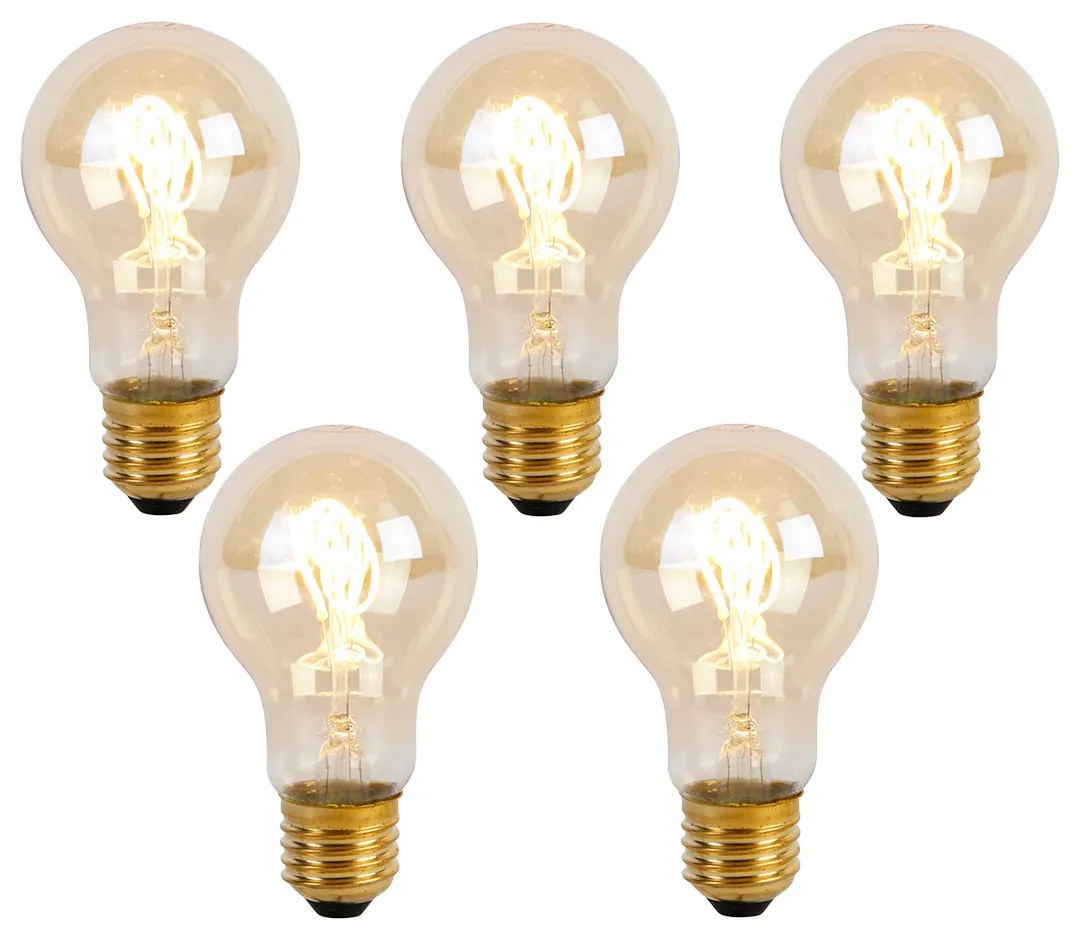 Sada 5 LED žiaroviek E27 so špirálovým vláknom A60 Goldline 2W 150lm 2200K