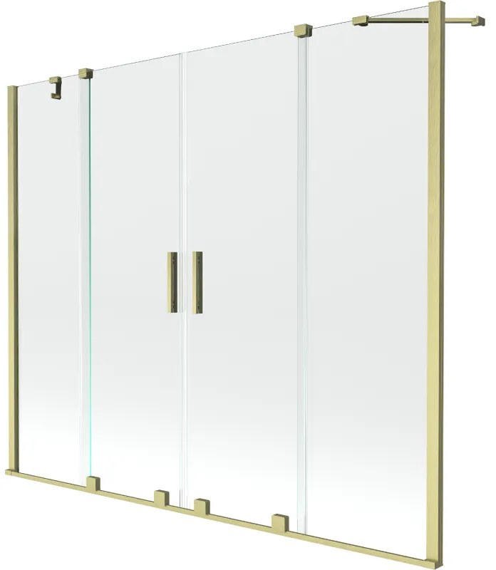Mexen Velar Duo, 2-krídlová posuvná vaňová zástena 180 x 150 cm, 8mm číre sklo, zlatý matný profil, 896-170-000-02-55