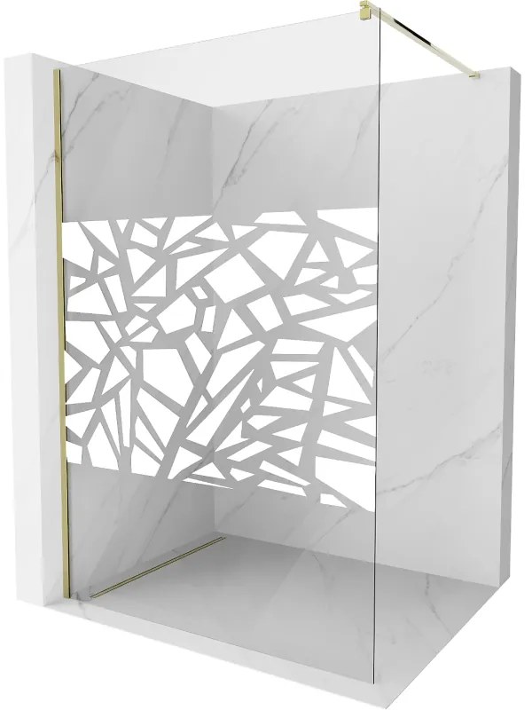 Mexen Kioto sprchová zástena 80x200 cm 8 mm, zlatý profil, biely vzor, 800-080-101-50-85