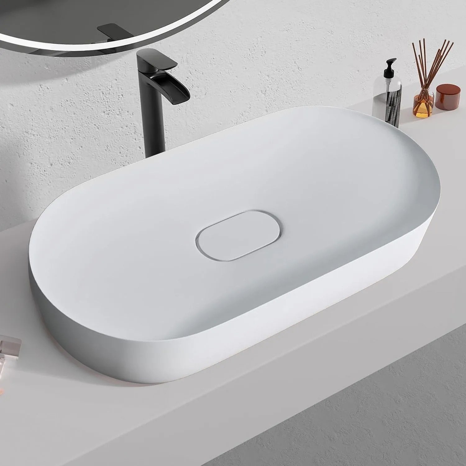 Rea iris, umývadlo na dosku z konglomerátu 700x355x105 mm, biela matná, REA-U4305