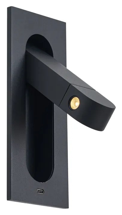 Moderné nástenné svietidlo čierne vrátane LED a portu USB-C - Hilton