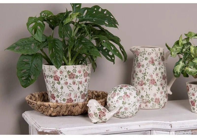 Keramický obal na kvetináč s ružovými kvetmi Lillia L - Ø 19*18 cm