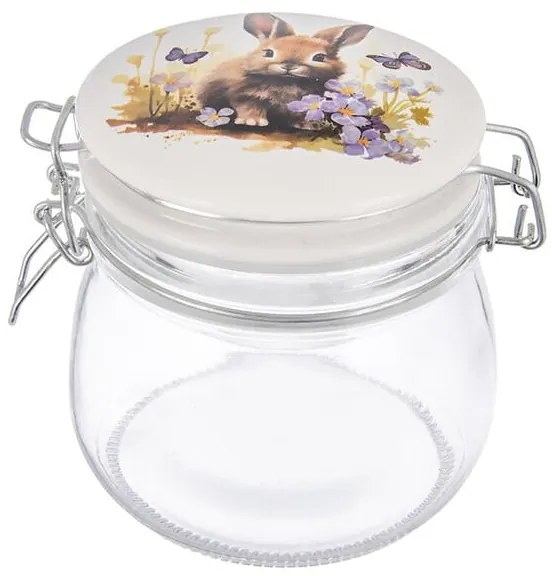 Sklenená dóza s keramickým viečkom a klipovým uzáverom JAR zajac 0,5 l
