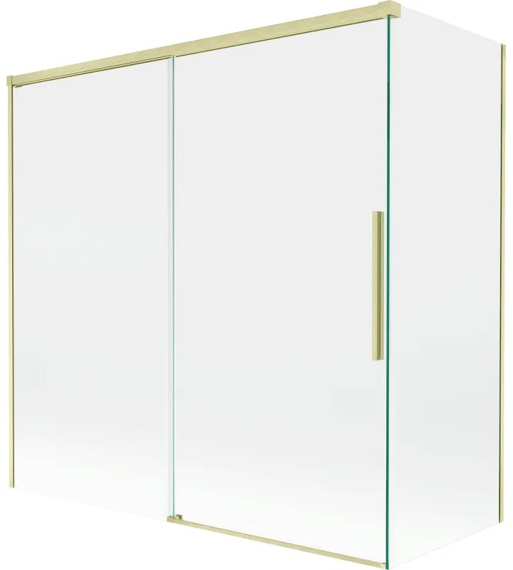 Mexen Rox, 2-krídlová posuvná vaňová zástena 160 + 75 x 150 cm, 8mm číre sklo, zlatý matný profil, 8C9-160-075-55-00