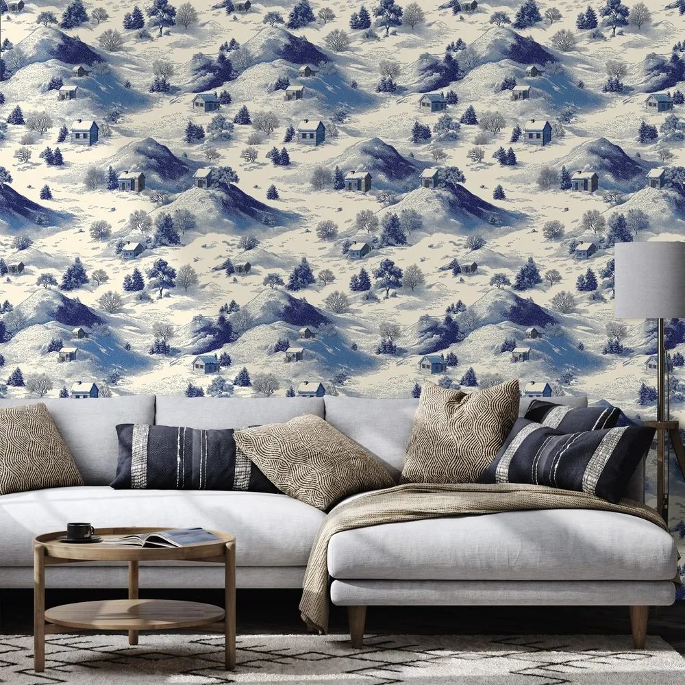 Tapeta zimná krajina s modrými horami
