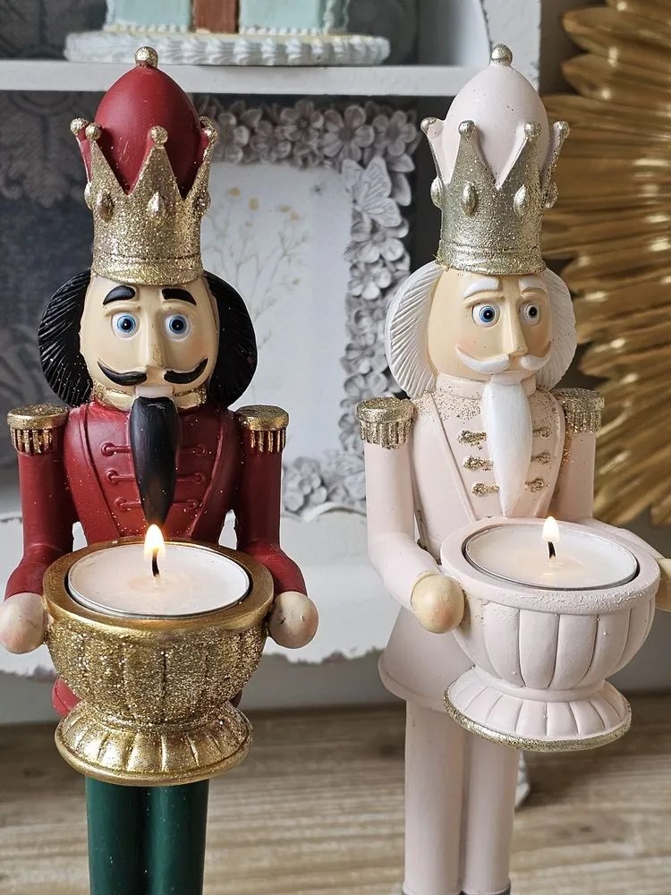 Vianočna dekoracia béžový Louskáčik s pohárom - 9*7*30 cm