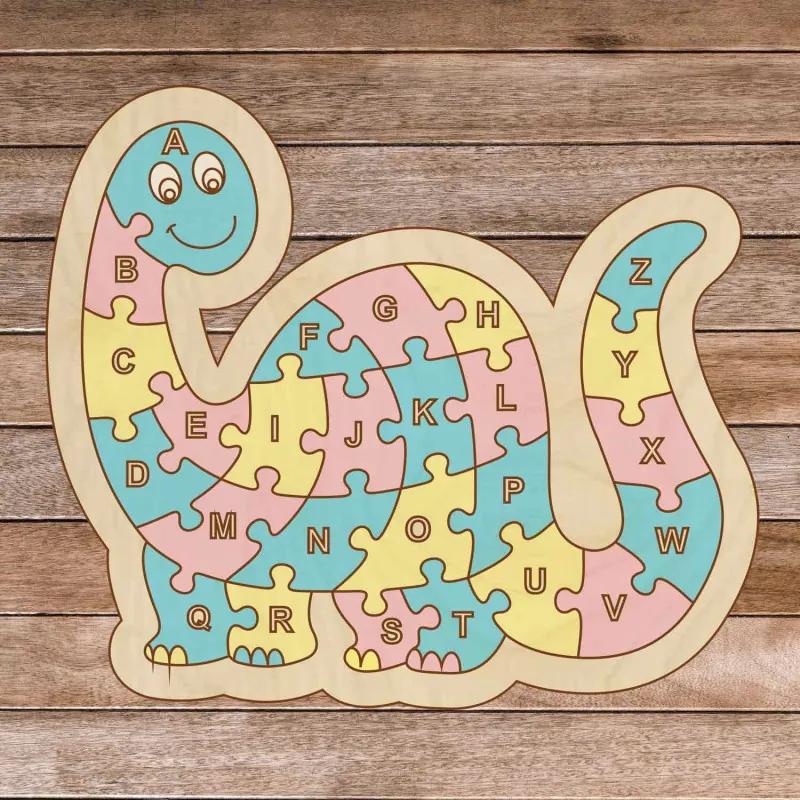 Detské drevené puzzle - Dinosaurus a abeceda A-ZET 26 dielikov | SENTOP H006 H006