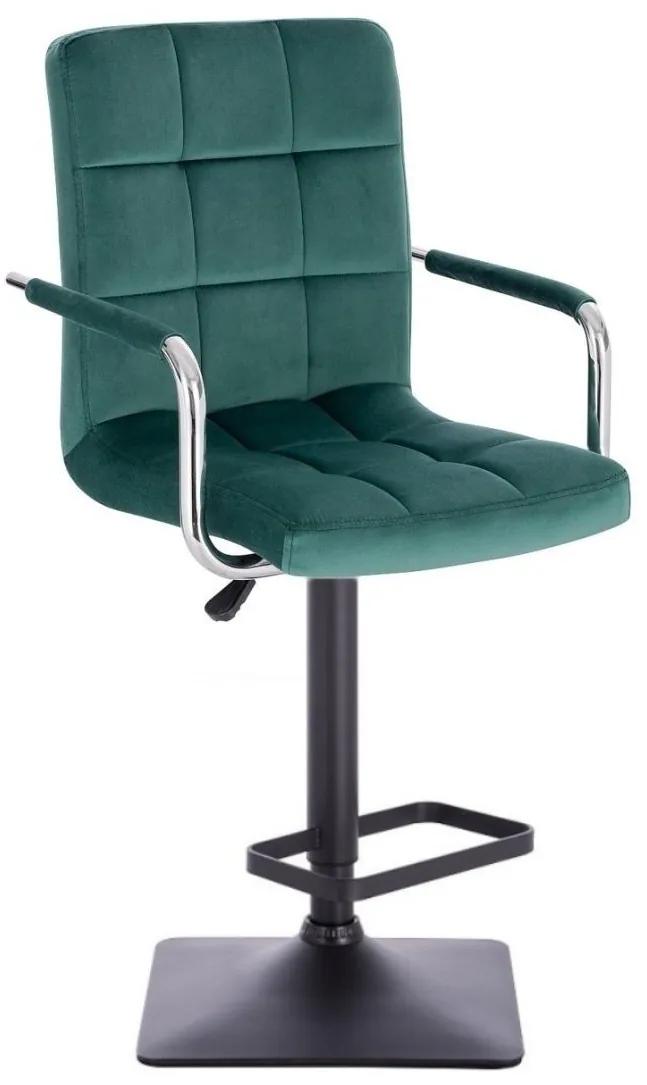 LuxuryForm DESIGN Barová stolička VERONA VELUR na čiernej hranatej podstave - zelená