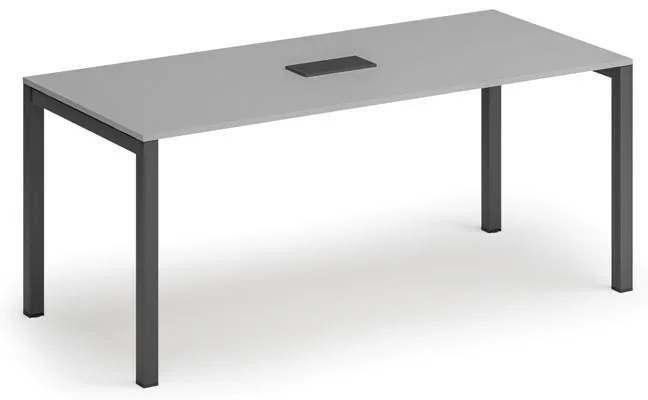 Rokovací stôl PRIMO SQUARE, 180x80 cm, sivá + stolná zásuvka TYP II, čierna