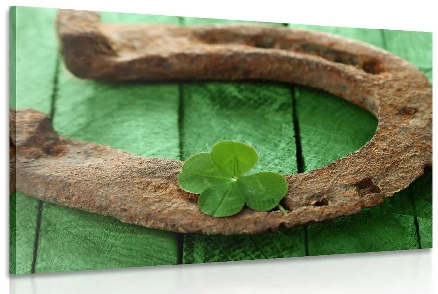 Obraz podkova a štvorlístok pre šťastie