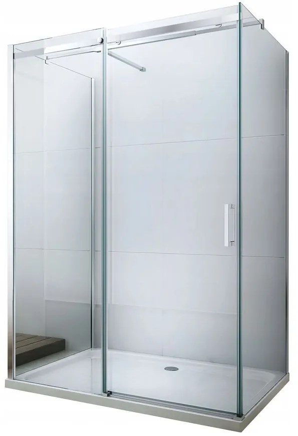Mexen Omega, 3-stenný sprchovací kút s posuvnými dverami 150 (dvere) x 90 (stena) cm, 8mm číre sklo, chrómový profil, 825-150-090-03-00
