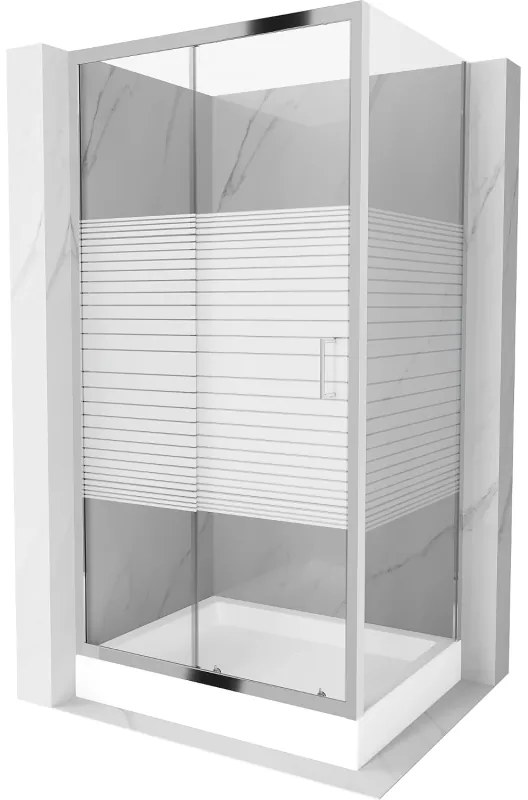 Mexen Apia, sprchový kút s posuvnými dverami 100 (dvere) x 80 (stena) cm, 6mm číre sklo s pásikmi, chrómový profil + biela sprchová vanička RIO s chrómovým sifónom, 840-100-080-01-20-4510