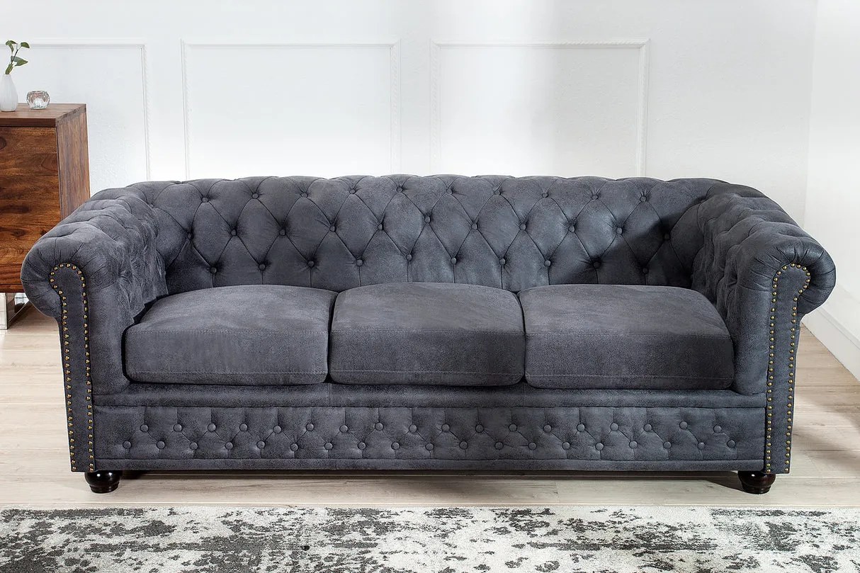 Pohovka CHESTERFIELD Trojsedačka, Vintage, šedá