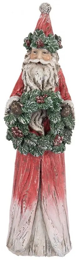 Červeno-zelená vianočná dekorácia Santa s venčekom - 7*6*24 cm