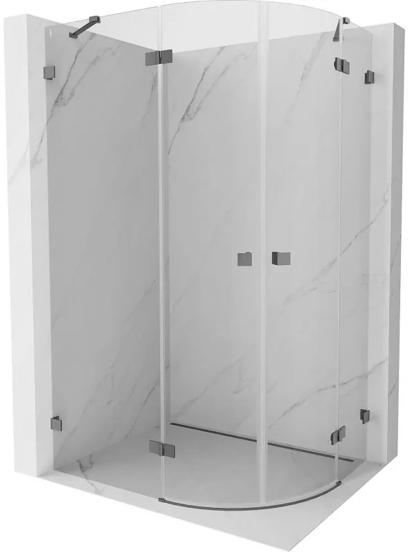 Mexen Lunar, polkruhový sprchový kút výklopný vľavo 80 x 70 cm, 8mm číre sklo, grafitový profil, 833-080L-070P-95-00