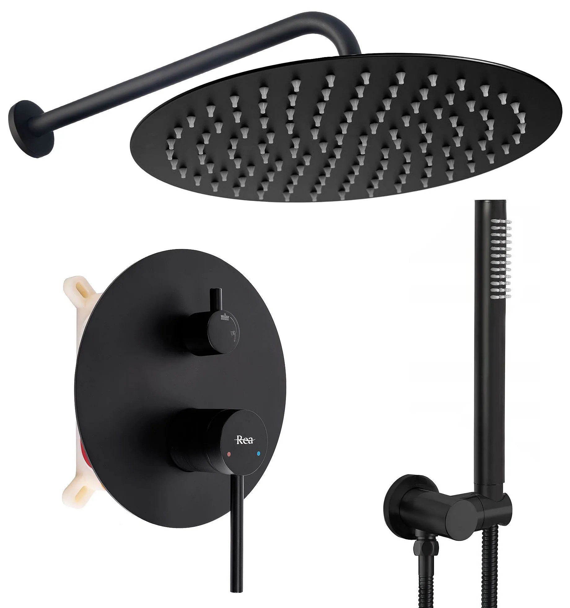 Rea Foss, podomietková sprchová súprava + inštalačný systém BOX, čierna matná, REA-P5968