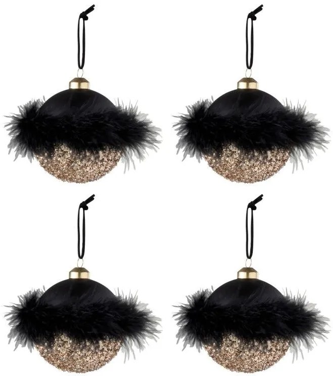 4ks zlatočerné vianočné gule Baubles – Ø 11 cm