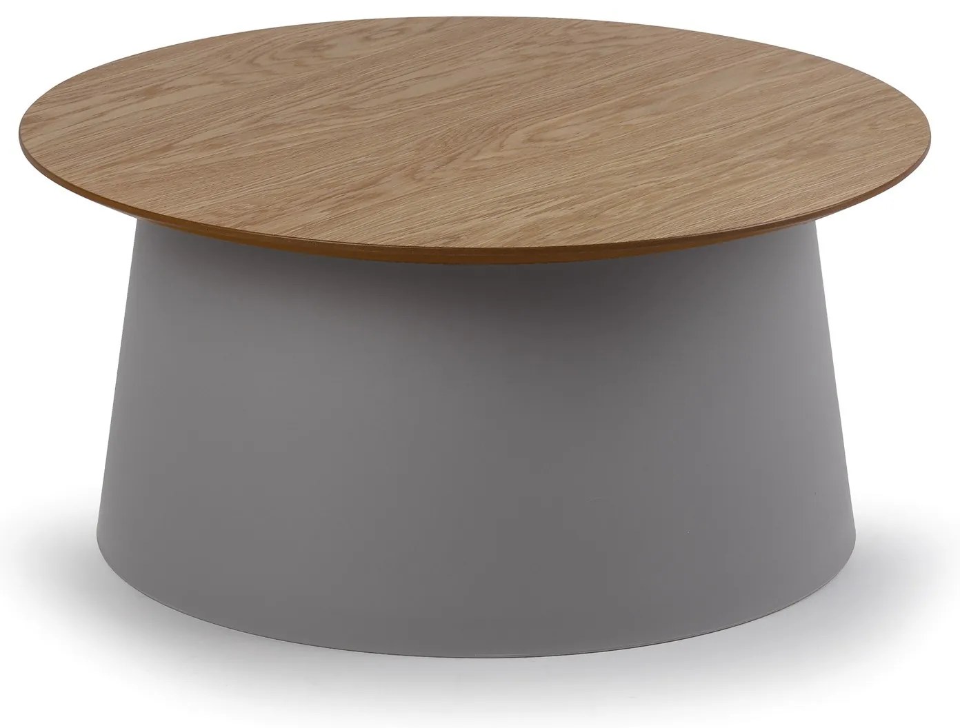 Plastový kávový stolík SETA s drevenou doskou, priemer 690 mm, dub/sivá