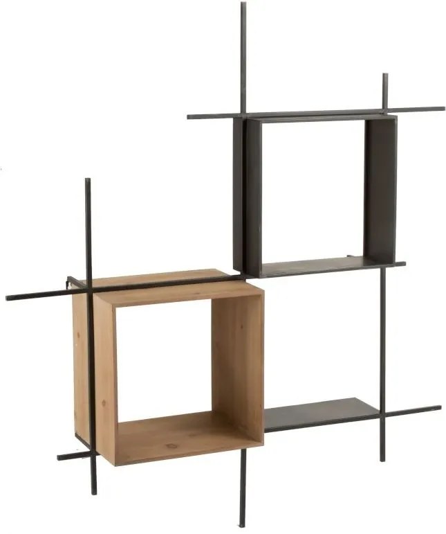 Nástenná čierna kovovo-drevená polica Compart - 114 * 29 * 128cm