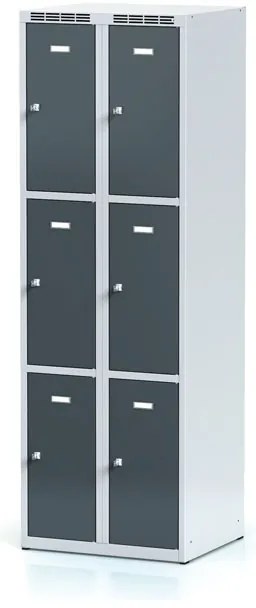 Alfa 3 Šatníková skrinka S6 s úložnými boxami, 6 boxov, 1800 x 600 x 500 mm, otočný zámok, tmavosivé dvere
