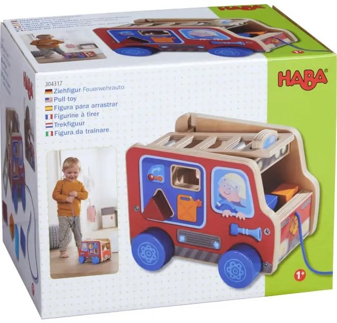 Ťahacia hračka s vkladacími tvarmi - hasičské vozidlo