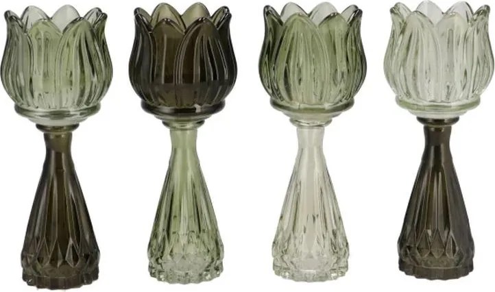 4ks béžový mix sklenený svietnik / váza tulipán Love Tulip - Ø 7*18cm