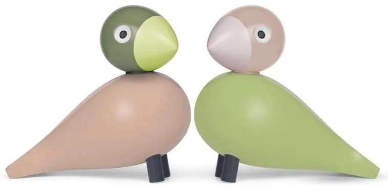 Kay Bojesen Drevený vtáčik Lovebirds Light Green / Rose – sada 2 ks